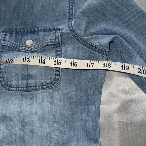 3/$20 Mossimo Supply Co Western Denim Button Down Shirt Tab Pockets Med Wash - Picture 7 of 11